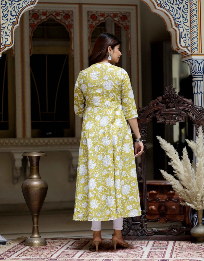 Miravan كُرتا أناركالي قطنية بطبعة زهور للنساء - Image 5